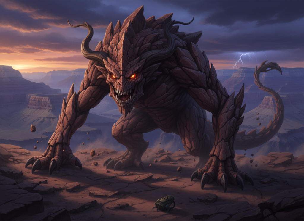 the image of a terrifying beast lurking in the grand canyon